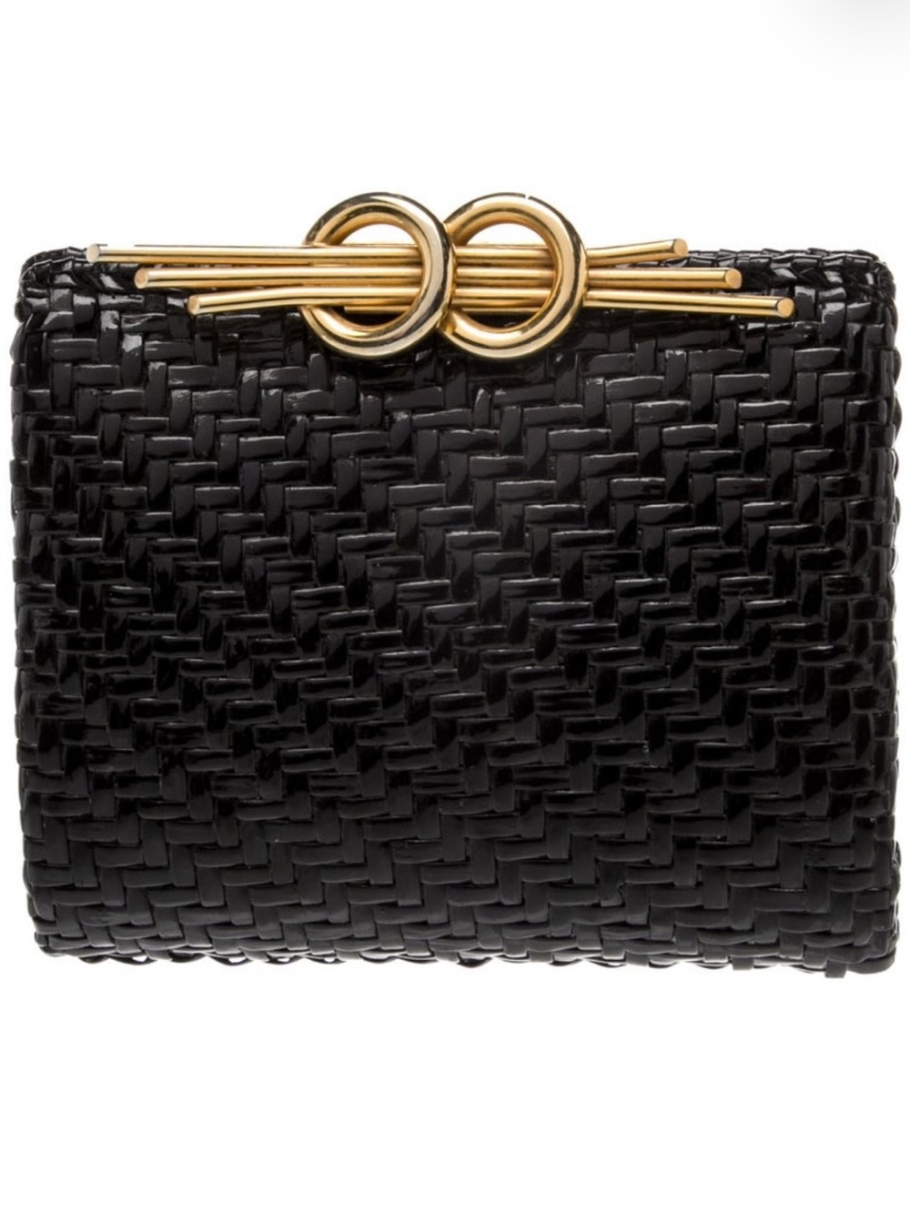 Rodo Black Woven Clutch with Gold Ring Accent